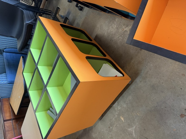Orange and green storage cubby